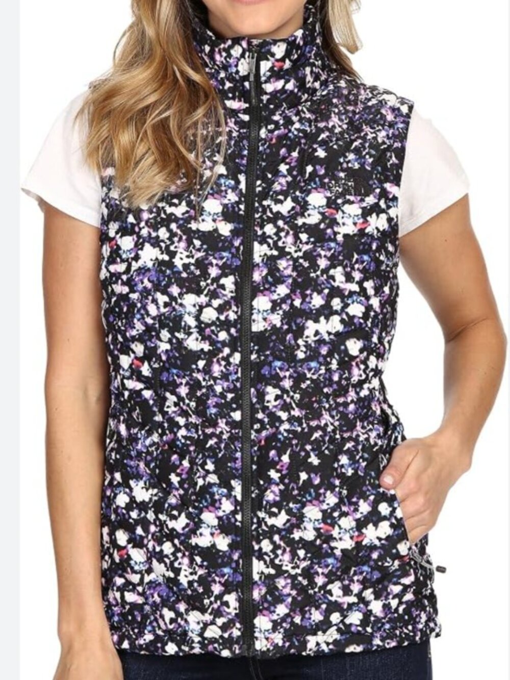 The North Face ThermoBall Quilted Vest Women Small Black Floral Outdoor Hike